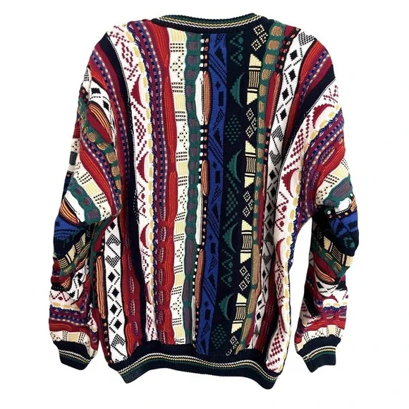Vintage 90s Cotton Traders Coogi Style Colorful 3D Knit Crewneck Sweater Retro L - Picture 4 of 12